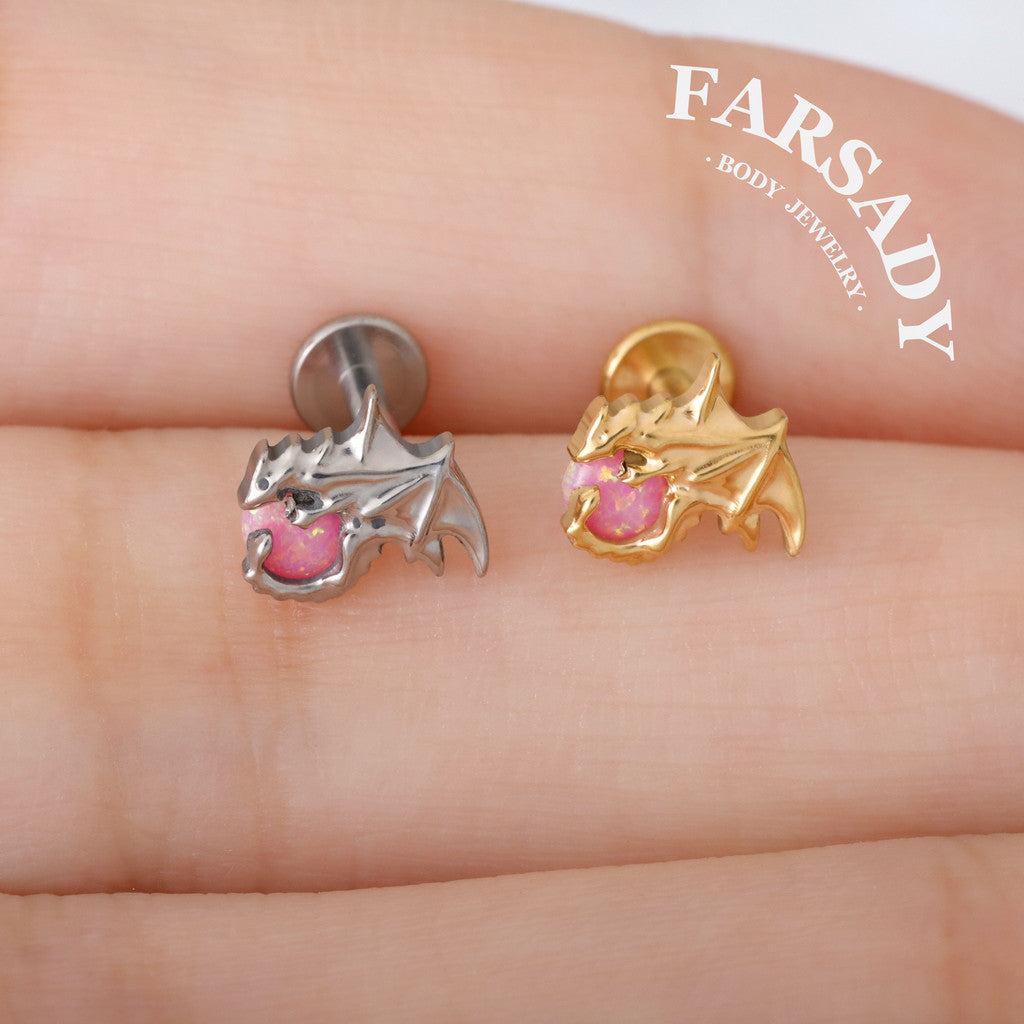 Rose Orb Dragon - F136 Titanium Internally Threaded Stud / Fits Cartilage Helix Tragus Lobe Nostril Piercing