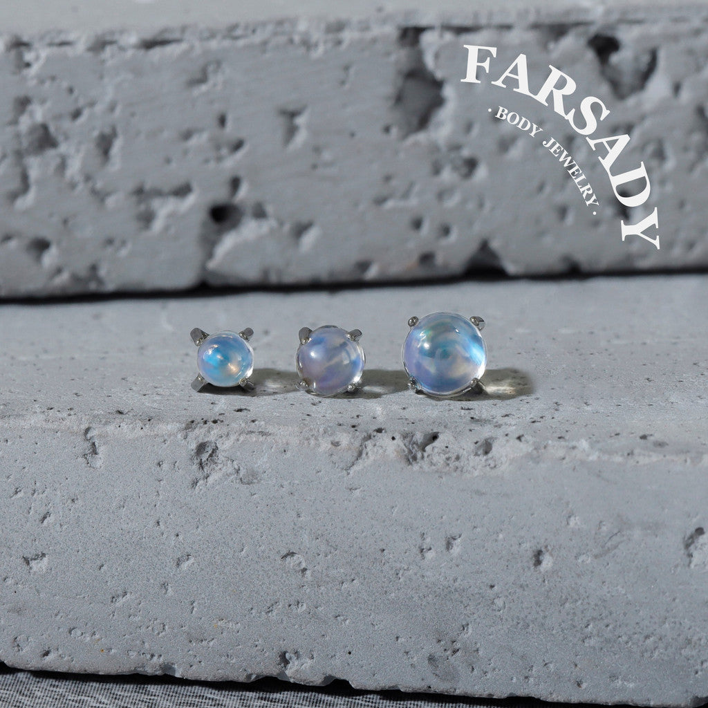 Lunar Nacre - F136 Titanium Natural Moonstone Replacement Tops / Fits Threadless Ear Studs
