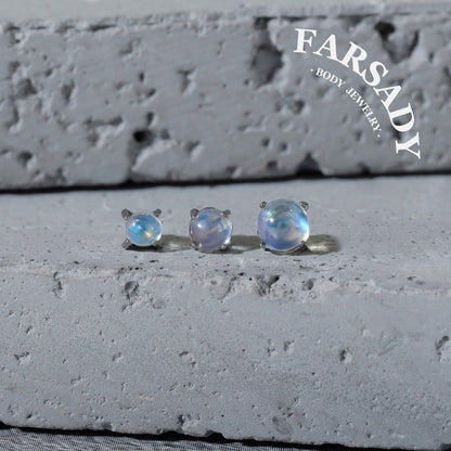 Lunar Nacre - F136 Titanium Natural Moonstone Replacement Tops / Fits Threadless Ear Studs
