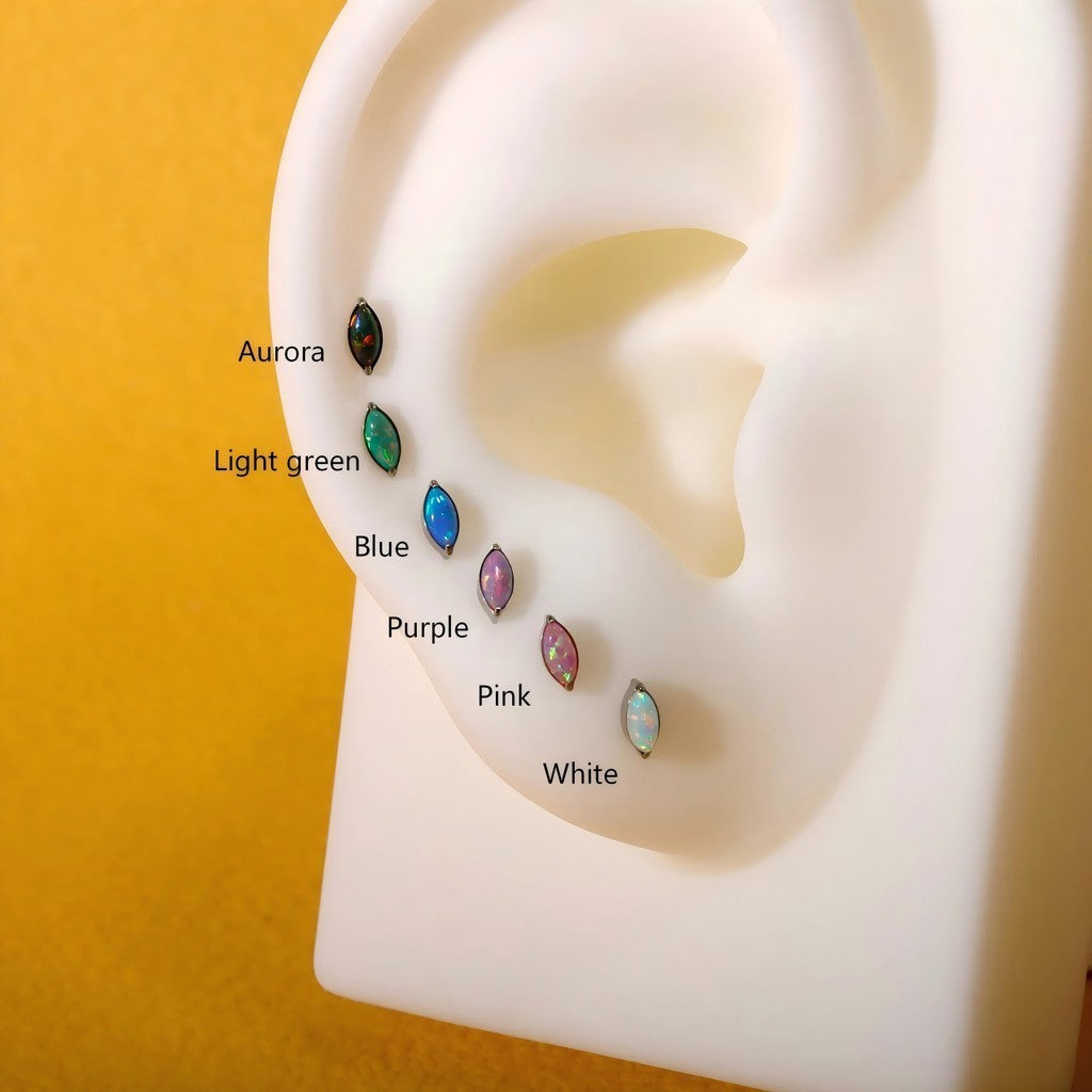 Marquise Opal - F136 Titanium Colorful Opal Replacement Tops / Fits Threadless Ear Studs
