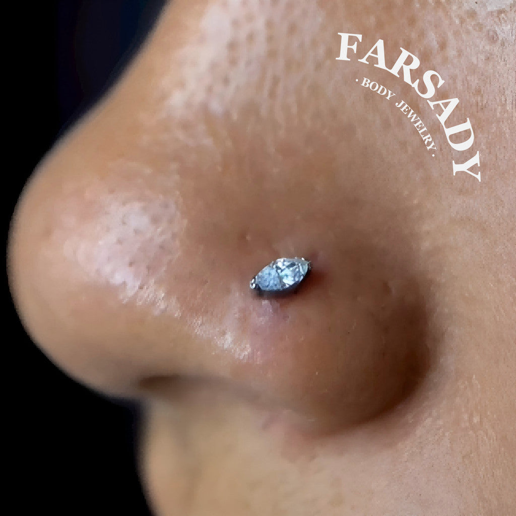 Bezel Marquise CZ - F136 Titanium Screw End Nose Stud / Fit 18G 20G Nose Ring