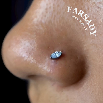 Bezel Marquise CZ - F136 Titanium Screw End Nose Stud / Fit 18G 20G Nose Ring