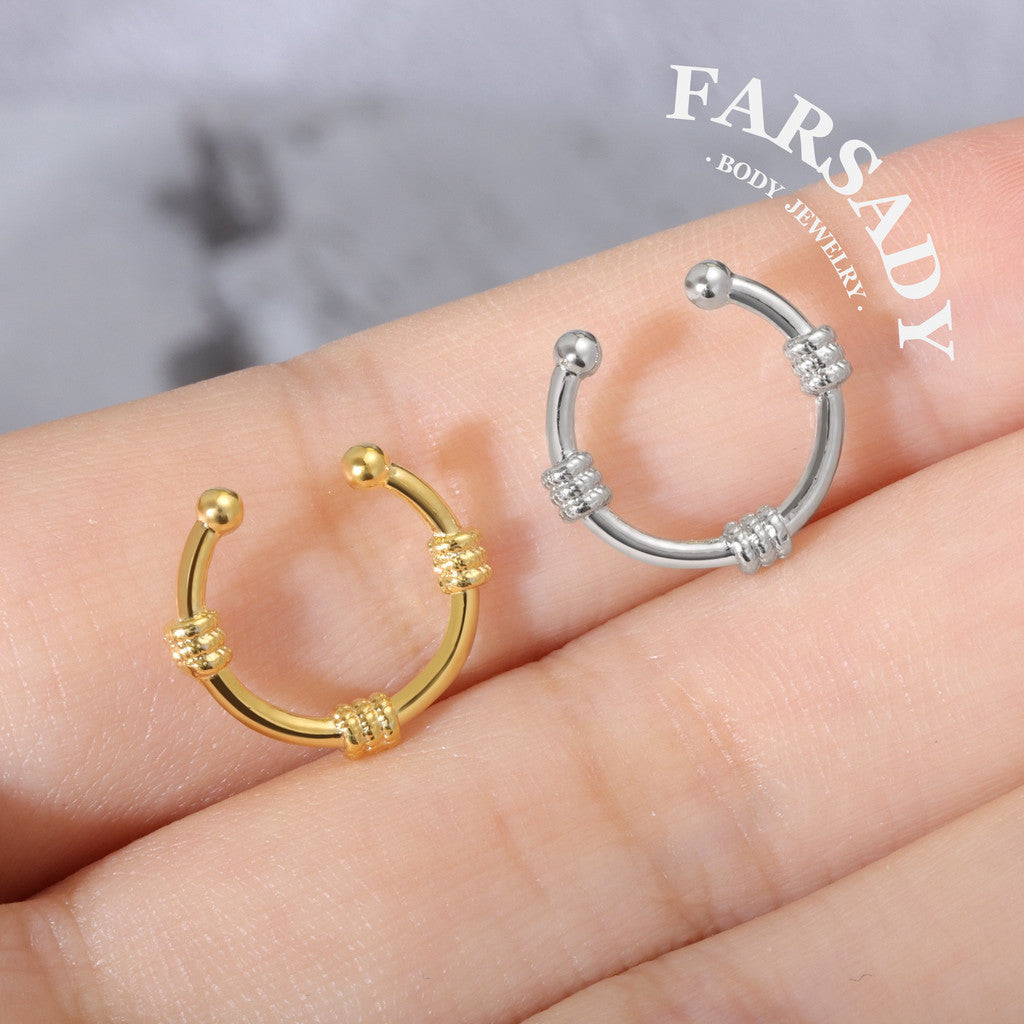 Knotted Golden Arc - 316L Fake Nose Ring C-Hoop Piercing / Fit Non-Pierced Septum Ring