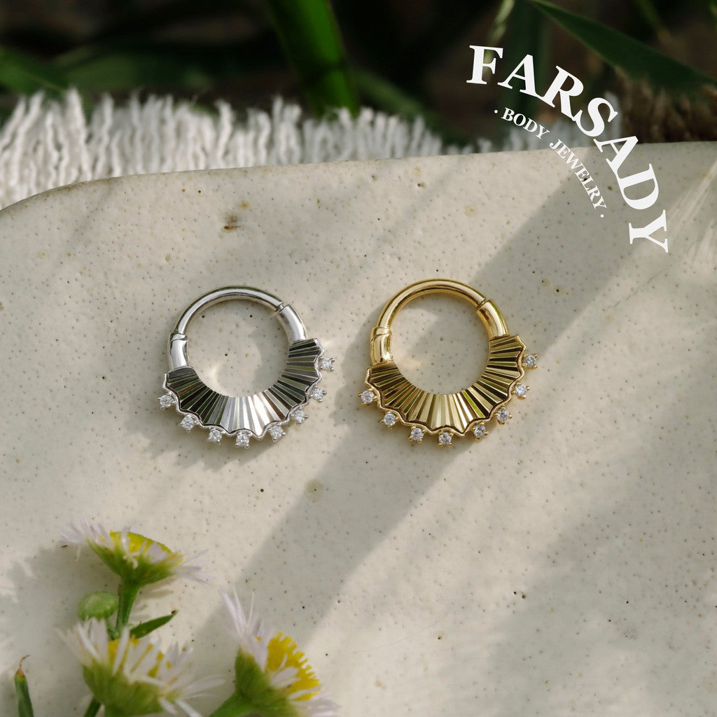 Sterling Silver Moissanite Septum Ring Sterling Silver Plated 18K Gold/Original Design Flower Septum Piercing Jewelry 16G Daith Hoop Earring Helix Tragus
