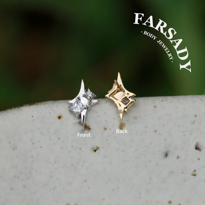 20G/18G/16G Star Threadless Push In Labret Stud •Sterling Silver Flat Back Earring •Tragus Stud •Flat Back Stud •Helix Stud •Cartilage Stud