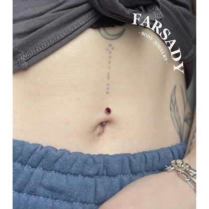 14G Titanium Red CZ Floating Belly Button Ring 6/8/10/12/14mm Internally Threaded Navel Ring Waterproof Body Piercing Daily Wear Gift for Her