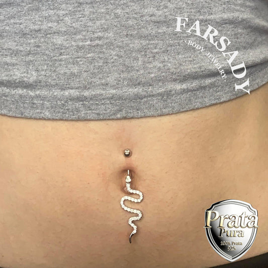 14G Sterling Silver Snake Belly Button Ring - S925 Clear CZ 6mm 8mm 10mm 12mm Navel Body Piercing Jewelry - Minimalist Body Jewelry