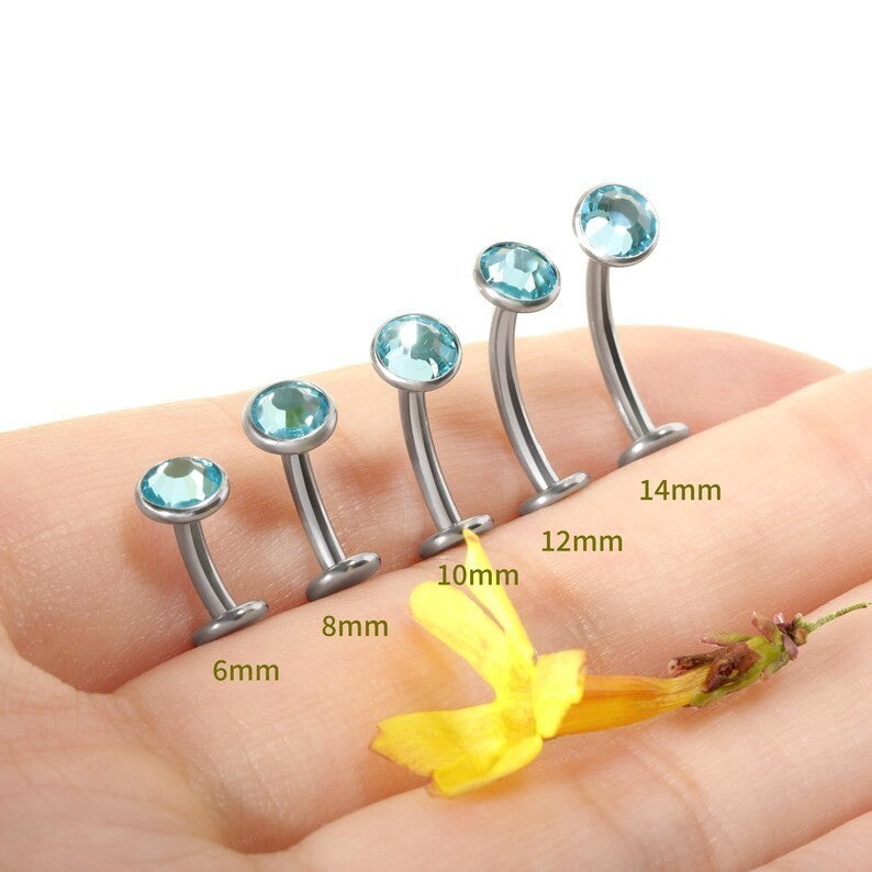 14G Titanium Blue CZ Floating Belly Button Ring -  6mm 8mm 10mm 12mm 14mm Internally Threaded Navel Ring Waterproof Body Piercing Jewelry