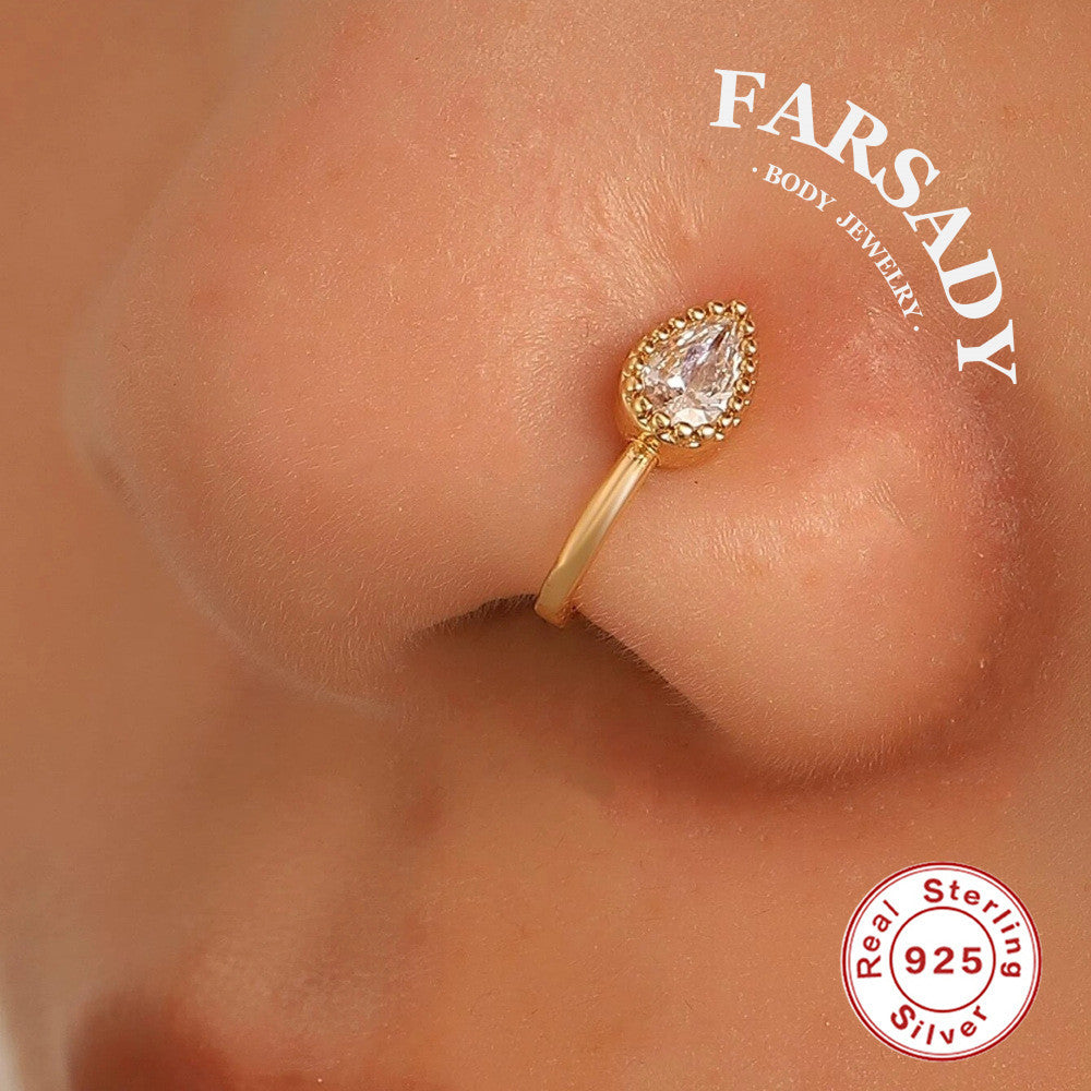 Mixed Shape CZ - 925 Silver Fake Nose Ring / Fit Non-Pierced Nose Ring