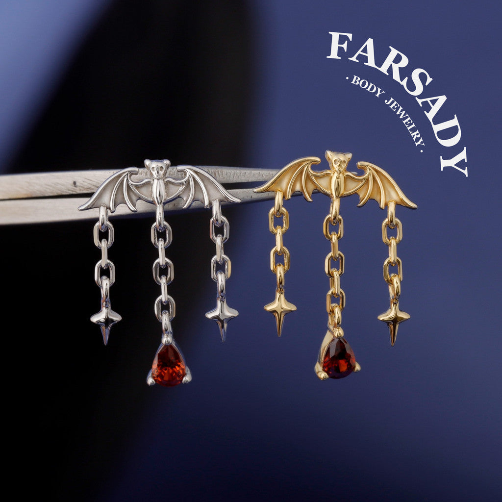 Dusk Wing Cascade - 925 Silver Threadless Stud / Fits Vertical Helix Hidden Rook Earring