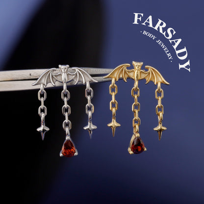 Dusk Wing Cascade - 925 Silver Threadless Stud / Fits Vertical Helix Hidden Rook Earring