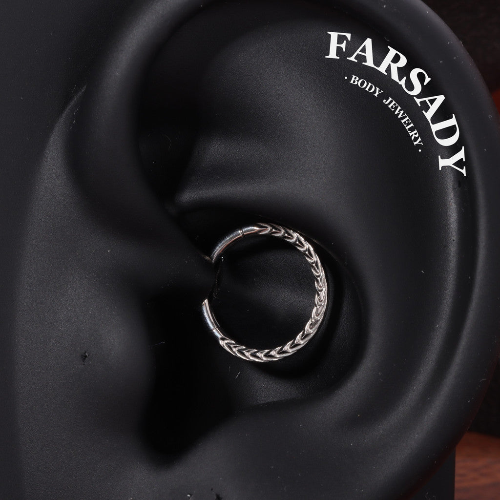 Twist Weave - ASTM F136 Titanium Hinged Clicker Hoop / Fits 16G Septum Ring Helix Conch Cartilage Earring
