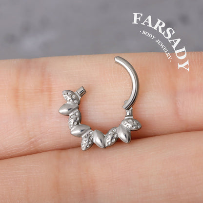 Seed Wreath - F136 Titanium Hinged Clicker Hoop / Fits 16G Septum Ring Helix Conch Cartilage Earring