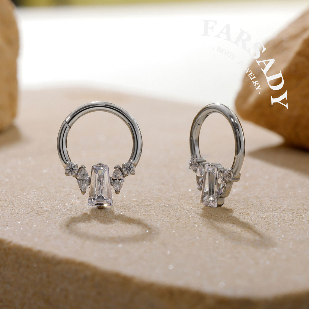 Crystal Obelisk - F136 Titanium Hinged Clicker Hoop / Fits 16G Septum Ring Helix Conch Cartilage Earring