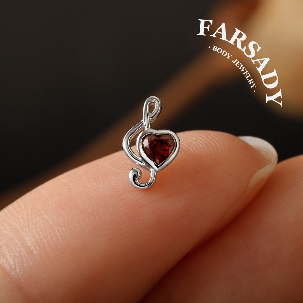 Crimson Clef - 925 Silver Threadless Stud / Fits Cartilage Helix Tragus Lobe Nostril Piercing