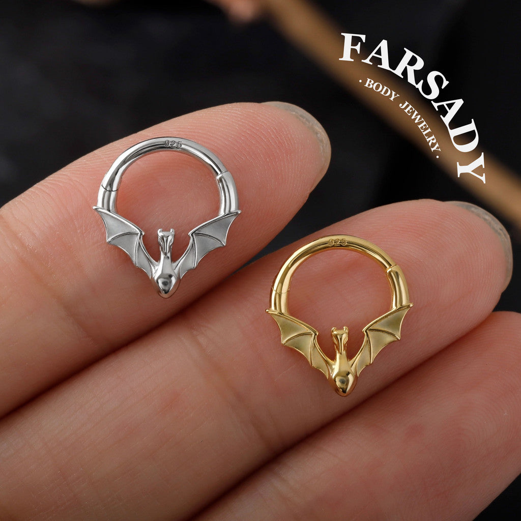 Sterling Silver Fly Dragon Hinged Septum Clicker, 18k Plated Gold Dragon Daith Hoop Earring, 16G 8mm Helix Piercing Jewelry, Orginal Design