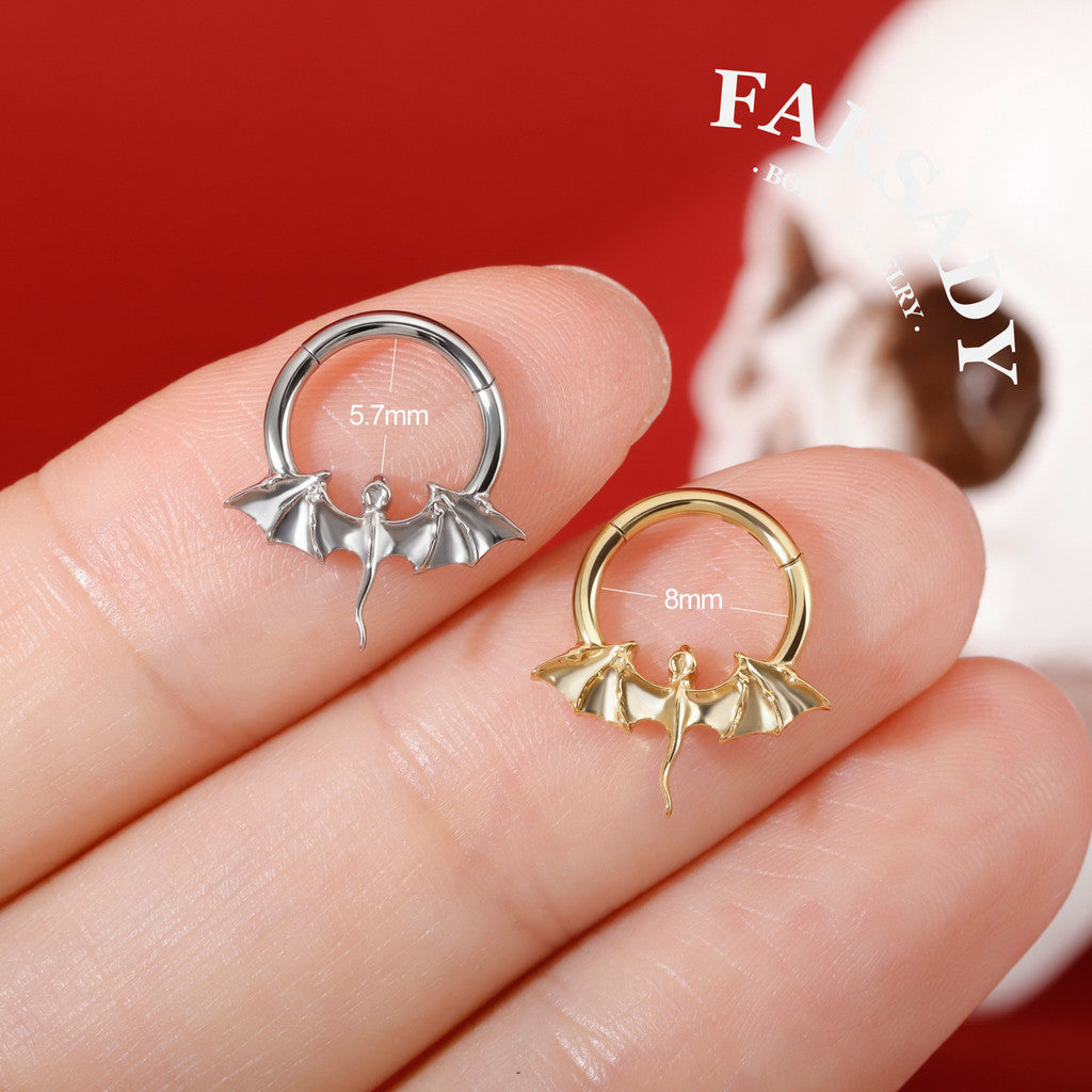 16G Titanium Romantasy Dragon Septum Nose Ring/ Implant Grade Titanium Daith Piercing Jewelry/ 16G Helix Tragus Conch Cartilage Hoop Earring