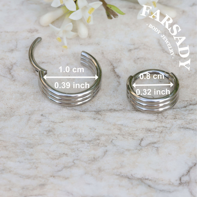 16G Titanium Triple Line Nose Ring & Hoop Earring | Body Jewelry For Septum, Helix, Conch, Daith, Rook, Tragus | Elegant Minimalist Piercing for Daily Wear with Gift Packaging