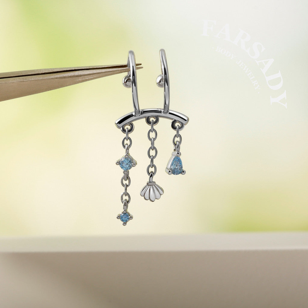 Ocean Shell- 316L Fake Helix Earring C-Hoop Piercing / Fit Non-Pierced Helix Ring / Clip On Piercing Jewelry for Daily Wear, Elegant Nostril Jewelry