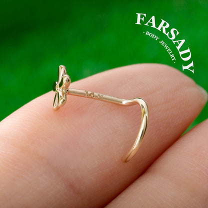 Flora Butterfly - Solid 14K Gold Screw End Stud / Fit 20G Nostril Piercing