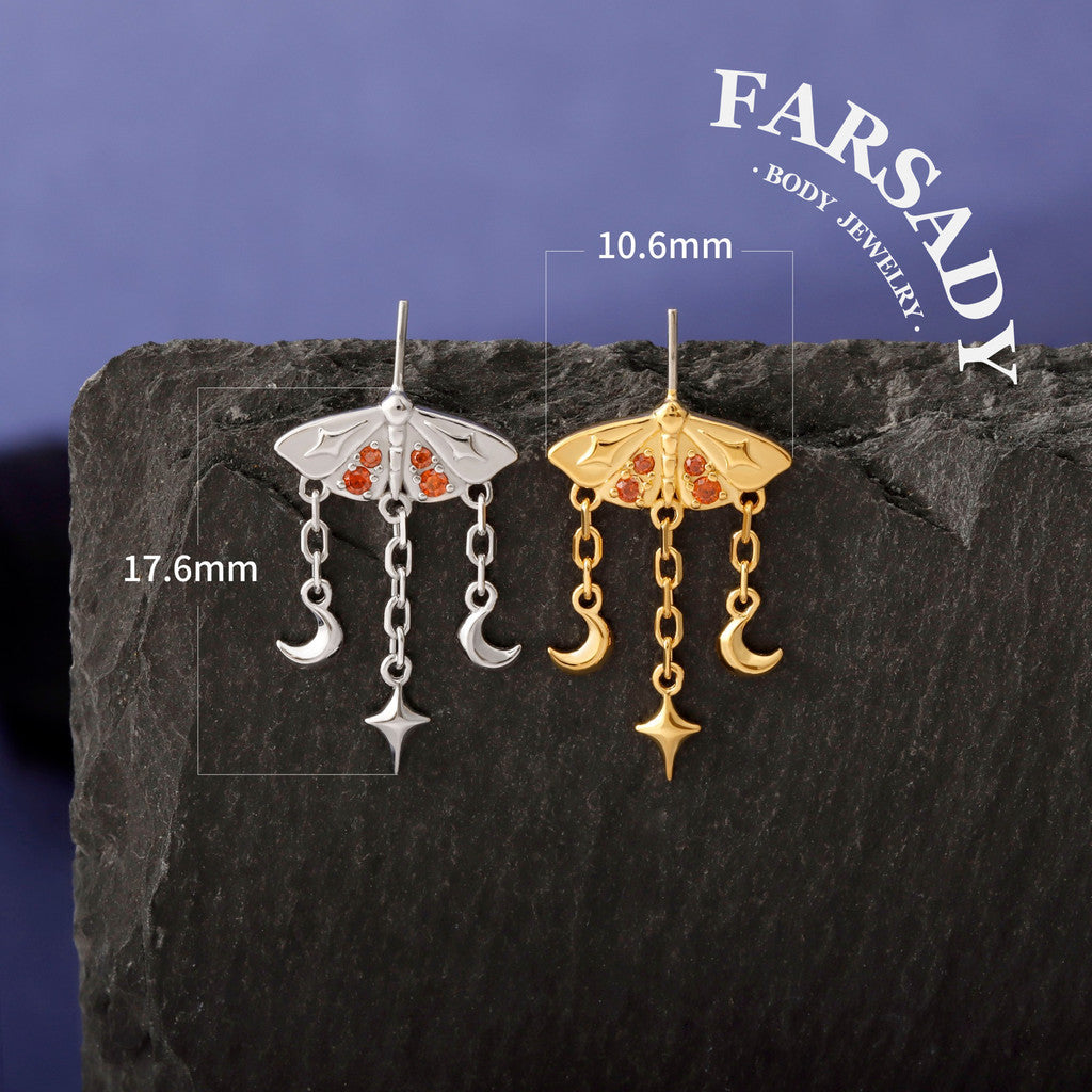 Crimson Moth - 925 Silver Threadless Stud / Fits Vertical Helix Hidden Rook Earring