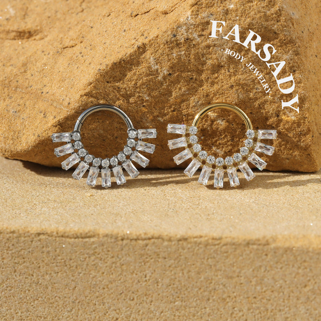 Sun Burst - F136 Titanium Hinged Clicker Hoop / Fits 16G Septum Ring Helix Conch Cartilage Earring