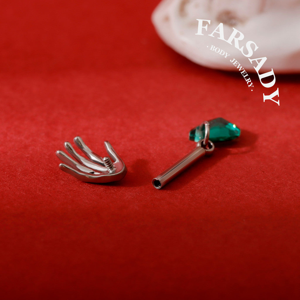 Ghost Palm - F136 Titanium Internally Threaded Stud / Fits Vertical Helix Hidden Rook Earring