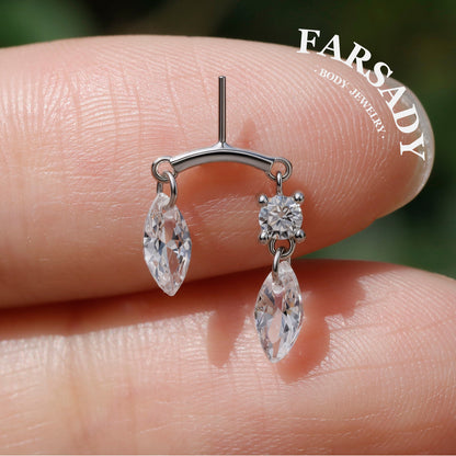 Marquise Twin - 925 Silver Threadless Stud / Fits Vertical Helix Hidden Rook Earring