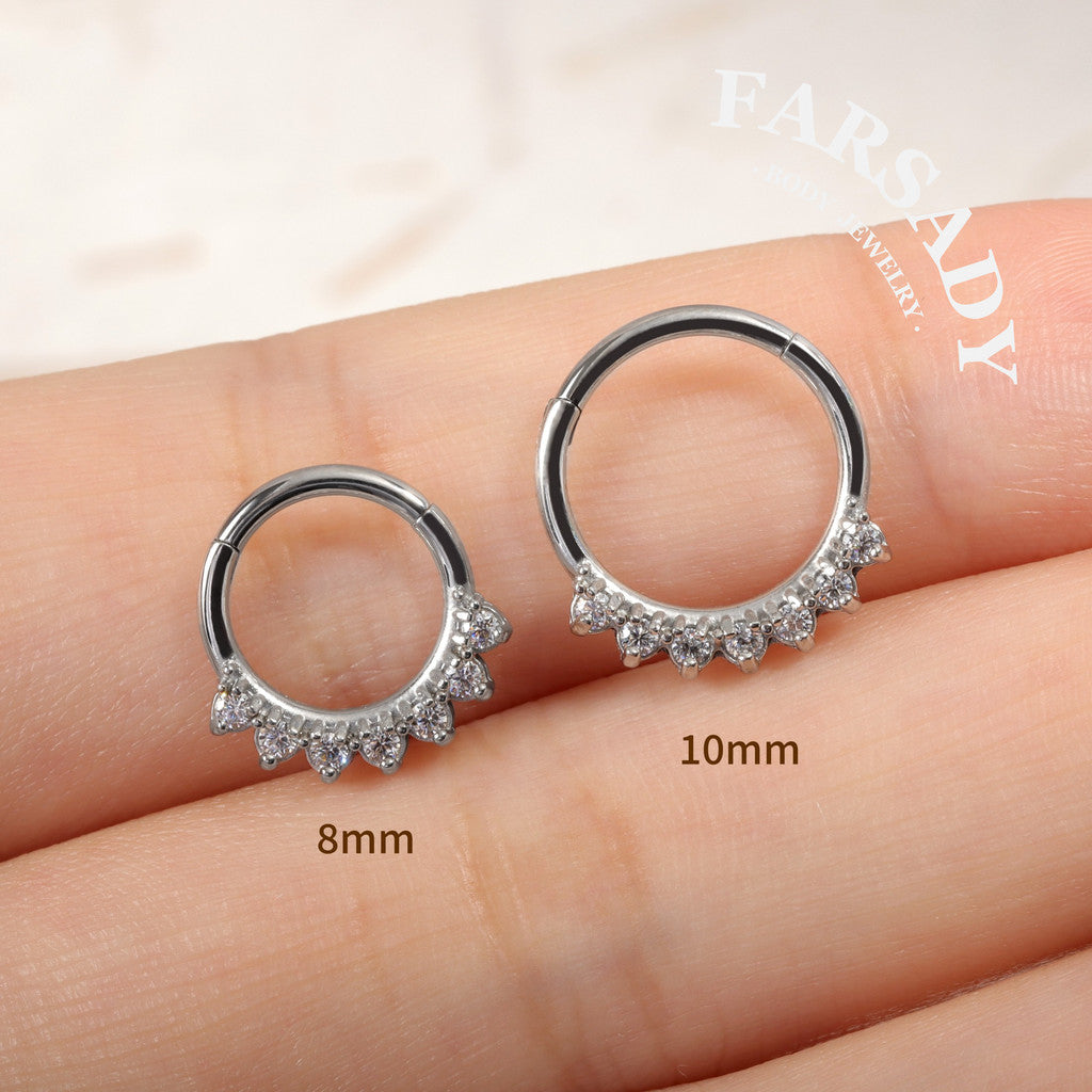 Petal Fringe - CZ Hinged Clicker Hoop / Fits 16G Septum Ring Helix Conch Cartilage Earring