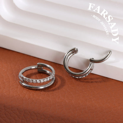 Double Orbit- ASTM F136 Titanium Hinged Clicker Hoop / Fits 16G Septum Ring Helix Conch Cartilage Earring / Waterproof Piercing Jewelry for Daily Wear & Sensitive Skin