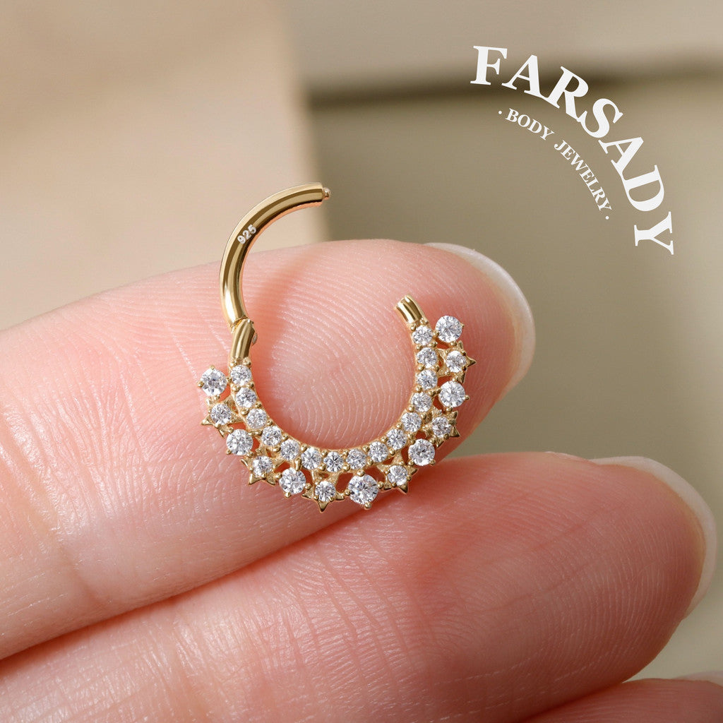 16G Sterling Silver Star Sea Septum Ring Clicker, Stunning Septum Jewelry 16G, 8mm Daith Earring Ring,Septum Piercing Hoop, Gold Helix Ring, Tragus Hoop
