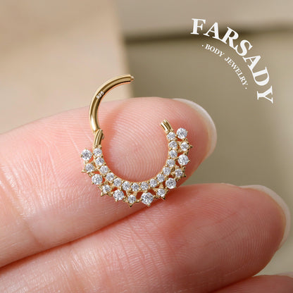 16G Sterling Silver Star Sea Septum Ring Clicker, Stunning Septum Jewelry 16G, 8mm Daith Earring Ring,Septum Piercing Hoop, Gold Helix Ring, Tragus Hoop