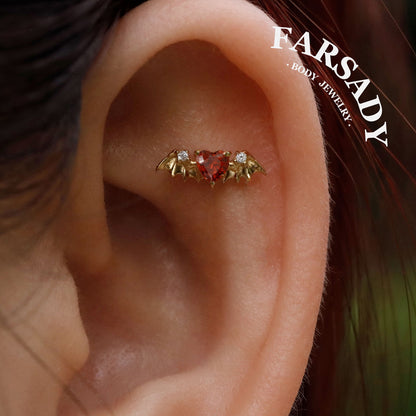 Crimson Heartwing - 925 Silver Threadless Stud / Fits Cartilage Helix Tragus Lobe Earring