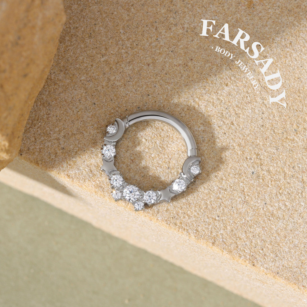 Lunar Constellation - F136 Titanium Hinged Clicker Hoop / Fits 16G Septum Ring Helix Conch Cartilage Earring