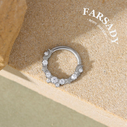 Lunar Constellation - F136 Titanium Hinged Clicker Hoop / Fits 16G Septum Ring Helix Conch Cartilage Earring