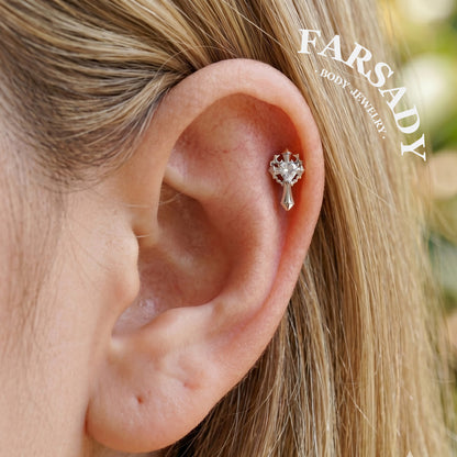 Sacred Heart - 925 Silver Threadless Stud / Fits Cartilage Helix Tragus Lobe Nostril Piercing