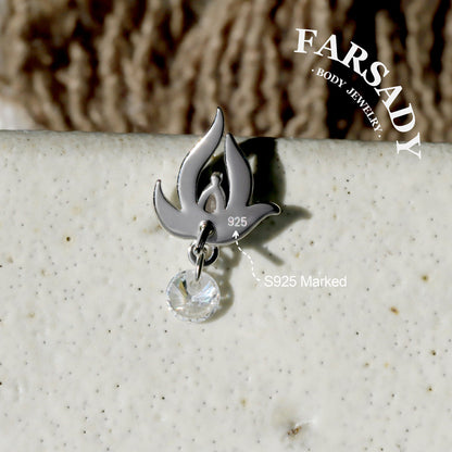 Lunar Bloom - 925 Silver Threadless Stud / Fits Cartilage Helix Tragus Lobe Piercing