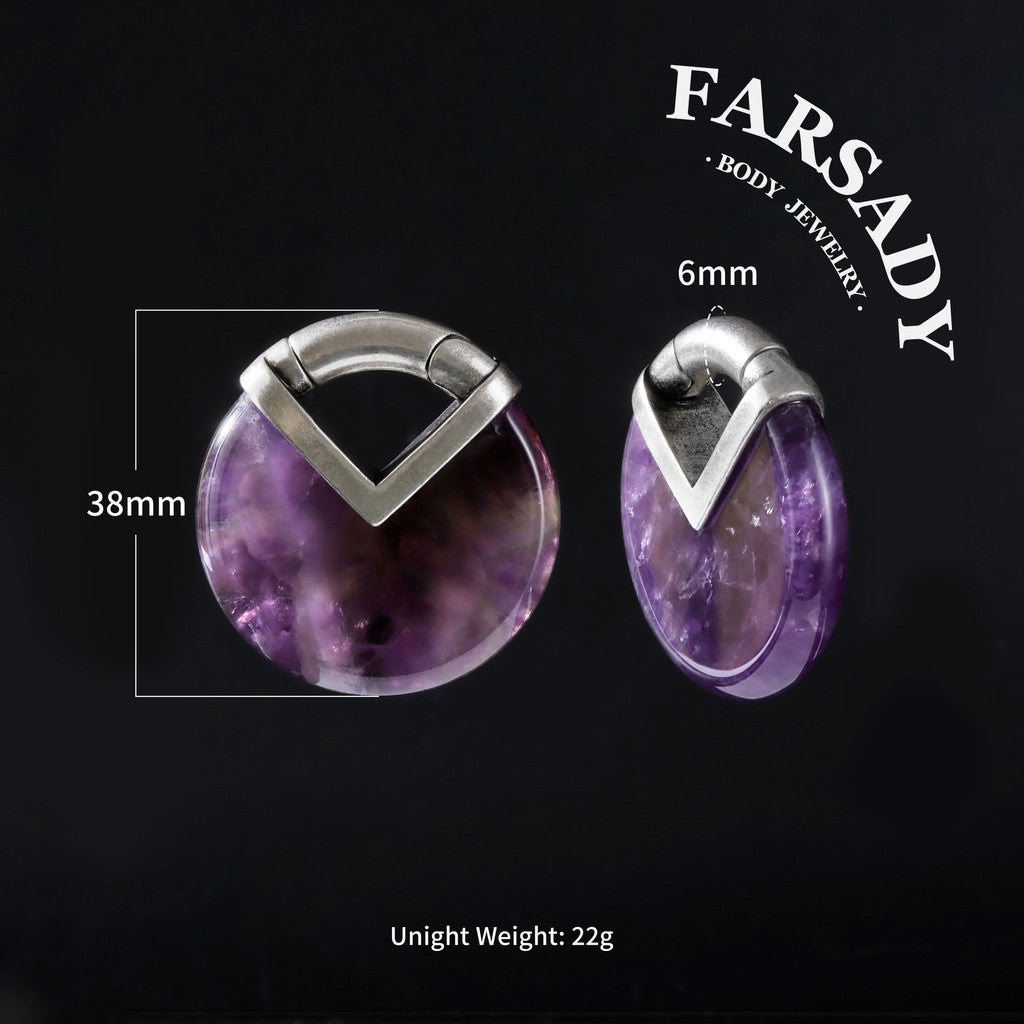 Amethyst Nox - 316L Magnetic Hinged Ear Weights / Fits 3G 2G Stretched Ear Lobes Tunnels Plugs