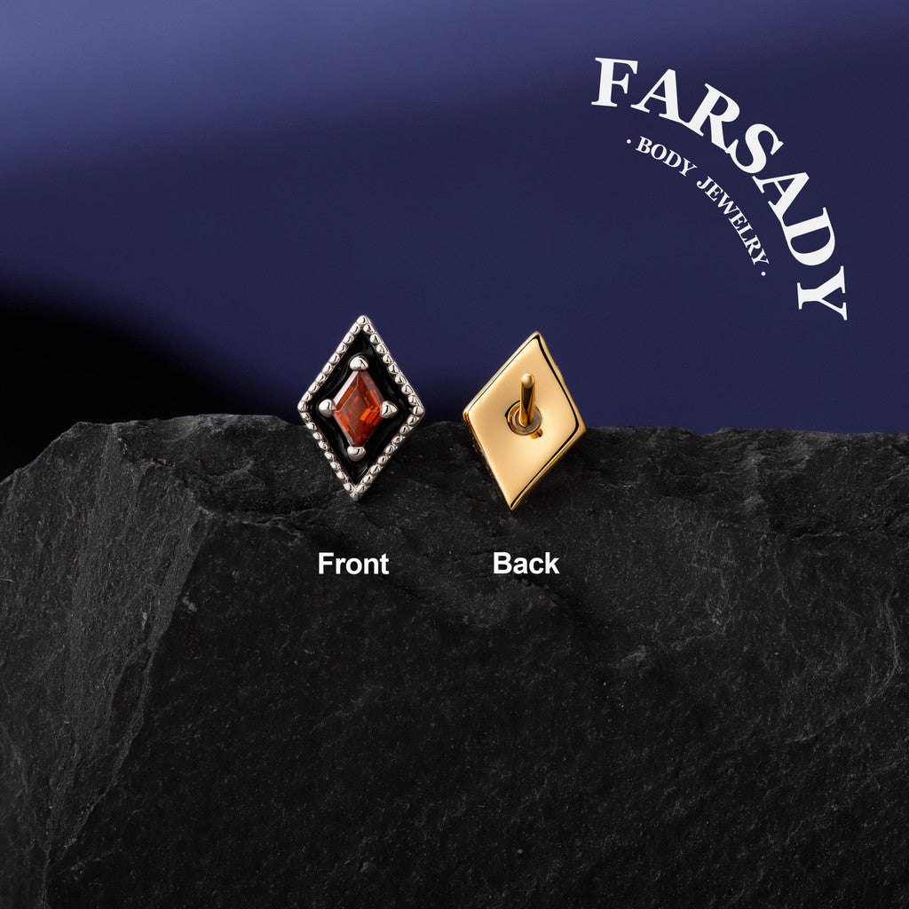 Crimson Rhomb - 925 Silver Threadless Stud / Fits Cartilage Helix Tragus Lobe Nostril Piercing