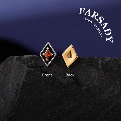 Crimson Rhomb - 925 Silver Threadless Stud / Fits Cartilage Helix Tragus Lobe Nostril Piercing