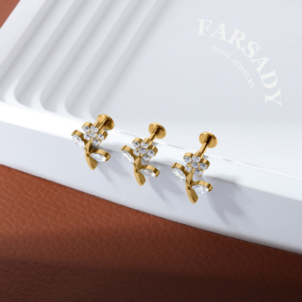 Sprout Bloom - F136 Titanium Internally Threaded Stud / Fits Cartilage Helix Tragus Lobe Piercing
