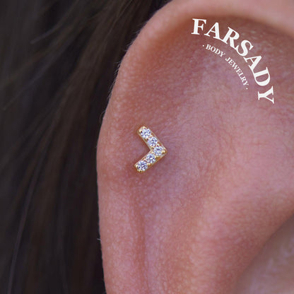Gilded Chevron - F136 Titanium Internally Threaded Stud / Fits Cartilage Helix Tragus Lobe Nostril Piercing