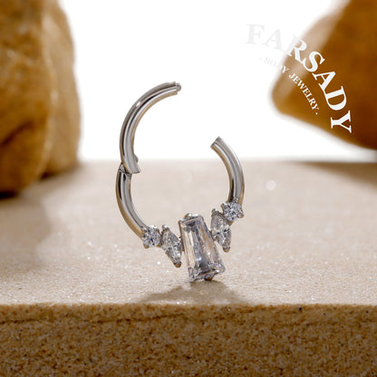 Crystal Obelisk - F136 Titanium Hinged Clicker Hoop / Fits 16G Septum Ring Helix Conch Cartilage Earring