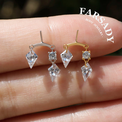 Rhombus Drop - 925 Silver Threadless Stud / Fits Vertical Helix Hidden Rook Earring