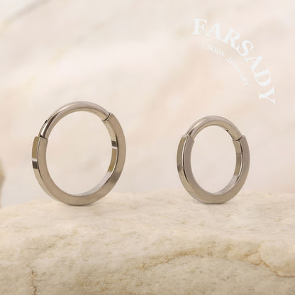 Rect Edge - ASTM F136 Titanium Hinged Clicker Hoop / Fits 16G Septum Ring Helix Conch Cartilage Earring / Elegant Minimal Piercing, Hypoallergenic Jewelry for Sensitive Skin
