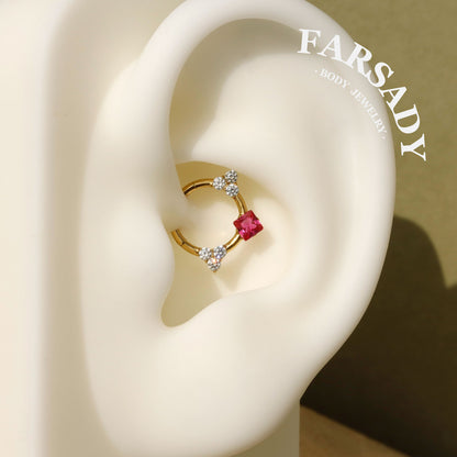 Titanium Septum Ring| 16G Hinged Septum Clicker| Pink Crystal Helix Earring| Silver Daith Piercing Jewelry| Shiny Septum Ring Daily
