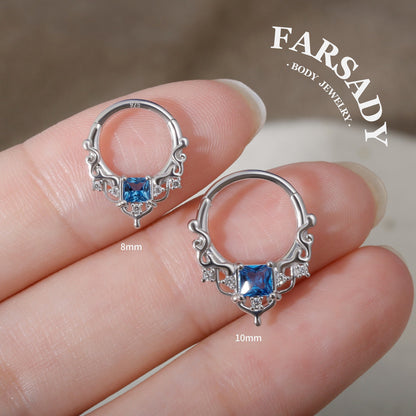 Byzantine Art Septum Ring Sterling Silver Plated 18k Gold/ 16G Hinged Septum Clicker/ Daith Hoop Earring/ Helix Tragus Piercing Jewelry
