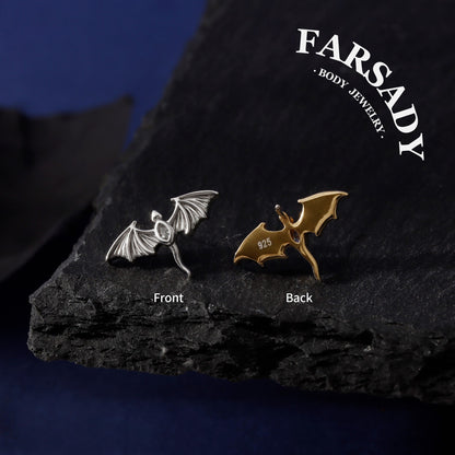 Flying Dragon Threadless Push In Helix Stud Earring| 18K Gold Plated Sterling Silver Flat Back Labret| Tragus Helix Conch Stud, Nose Stud