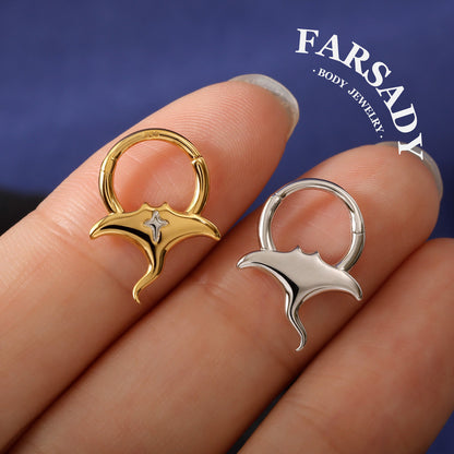 Manta Annulus - 925 Silver Hinged Clicker Hoop / Fits 16G Septum Ring Helix Conch Daith Earring