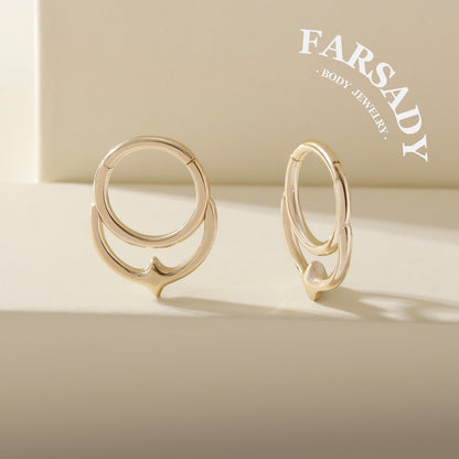 Lunar Spike - Solid 14K Gold Hinged Clicker Hoop / Fits 16G Septum Ring Helix Conch Cartilage Earring